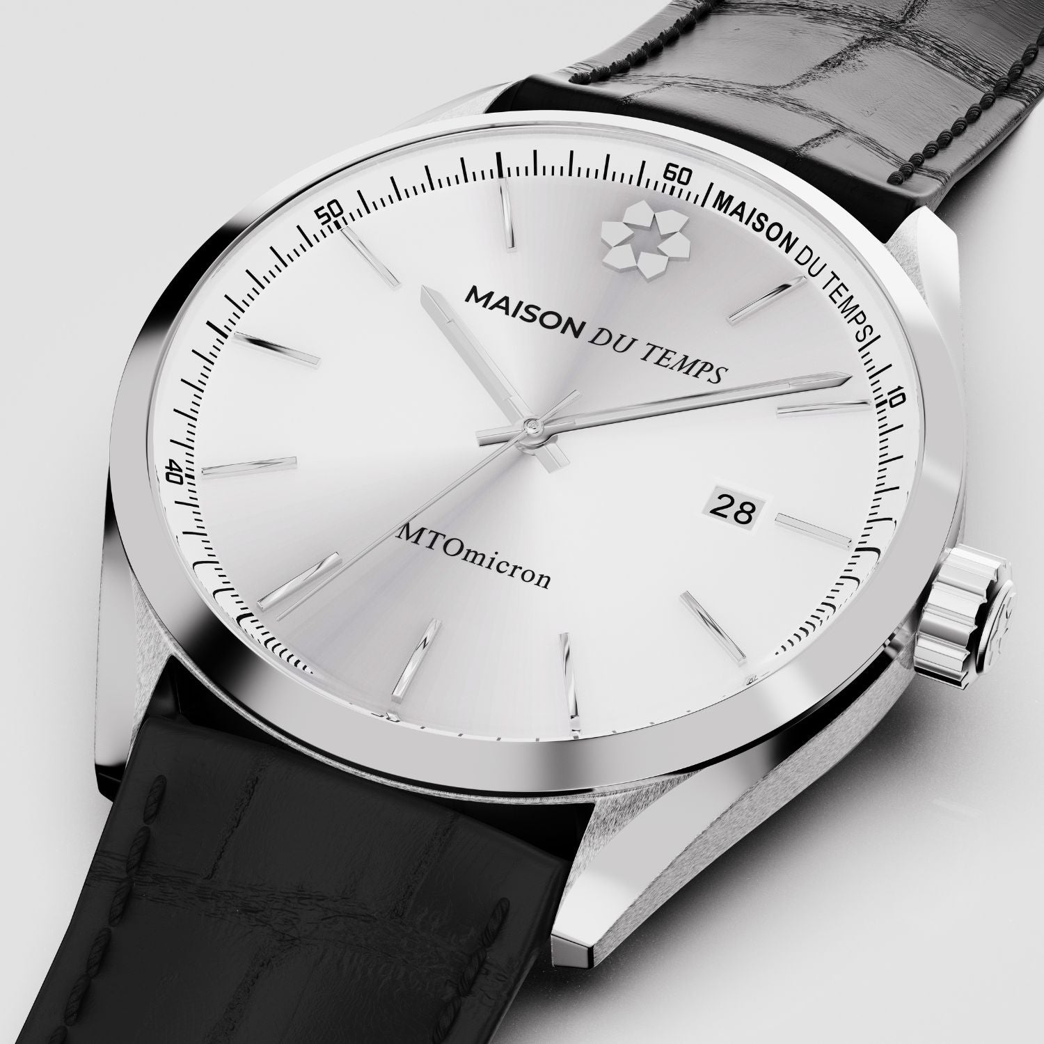 Montre homme 38mm bracelet en cuir alligator noir