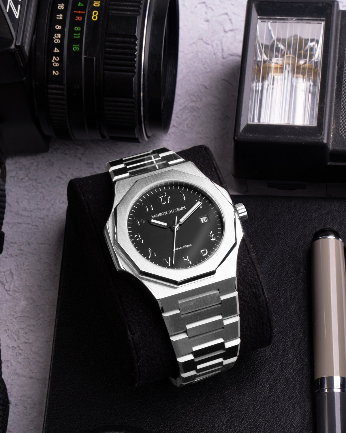 Montre Automatique Walter Mitt Royal Marine - Acier Inox - Cadran Noir - Bracelet Cuir Italien