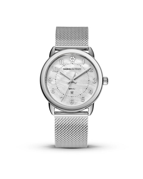 Montre Unisex Mykonos Design Visus - Boîtier Acier, Bracelet Maille, Quartz Rose