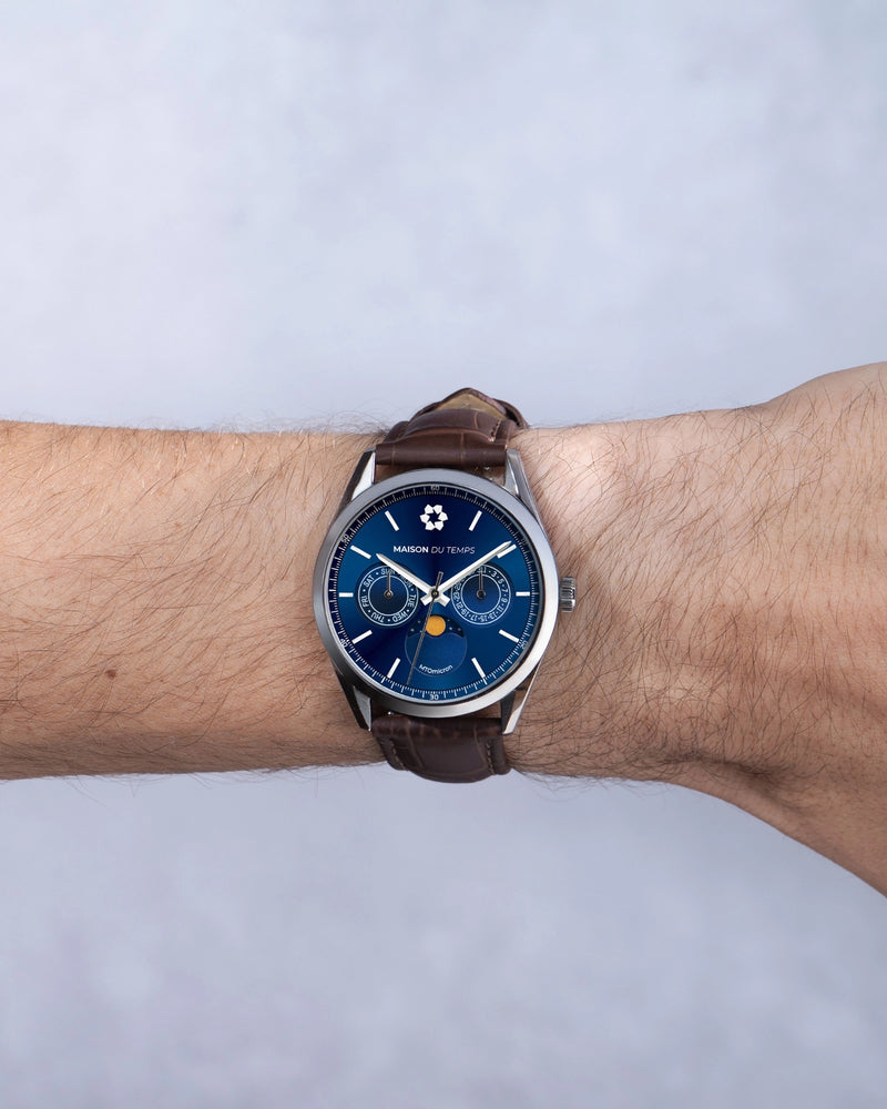 MTOmicron MoonPhase Bleu Cuir Marron