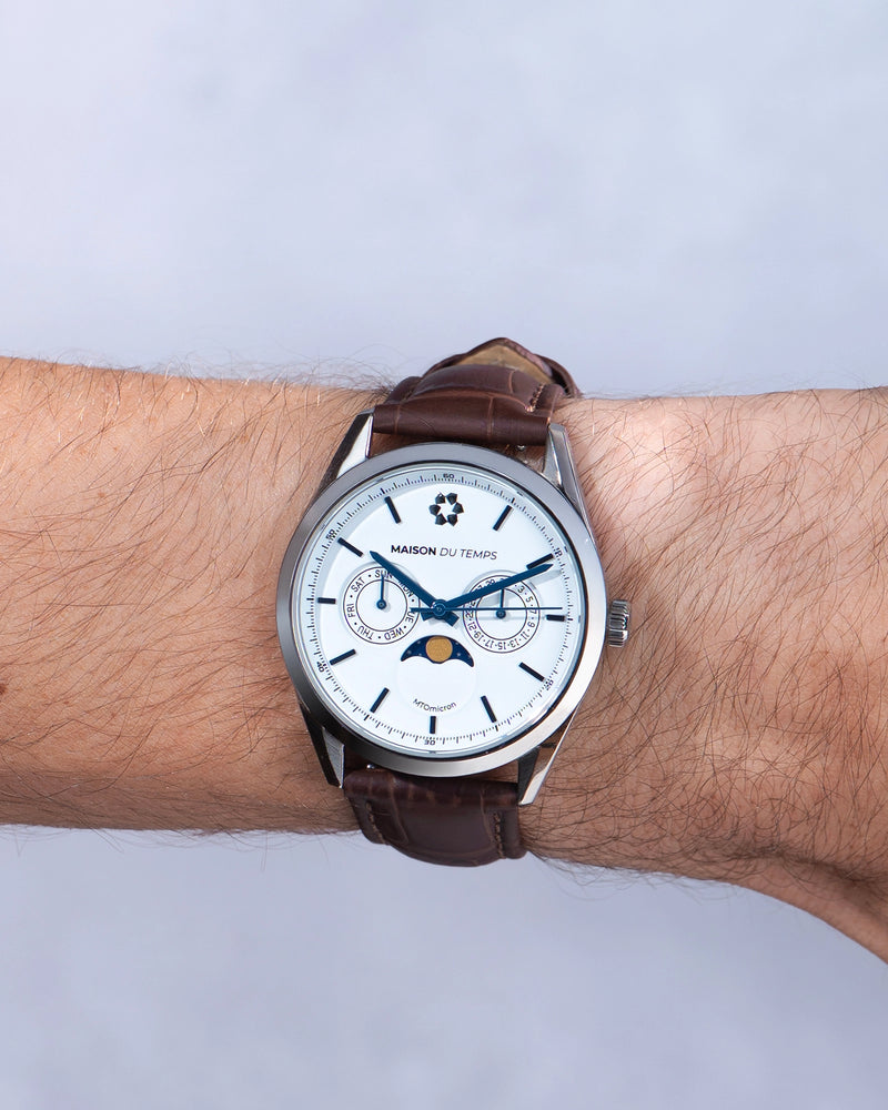 MTOmicron MoonPhase Blanc Cuir Marron