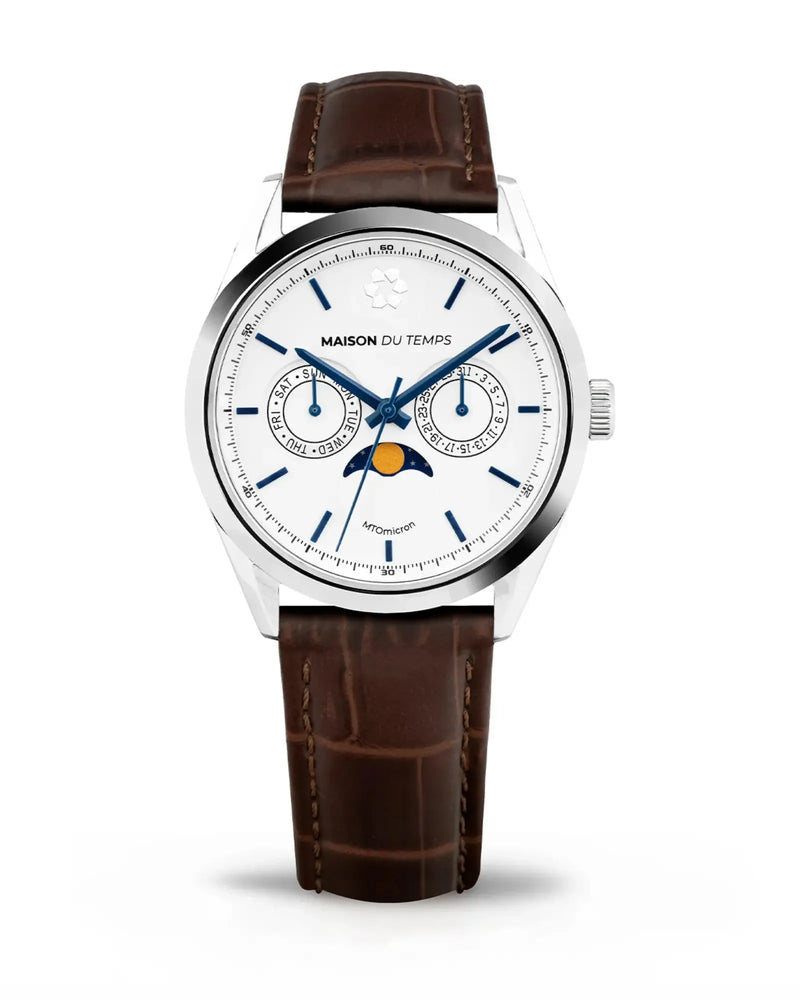 MTOmicron MoonPhase Blanc Cuir Marron